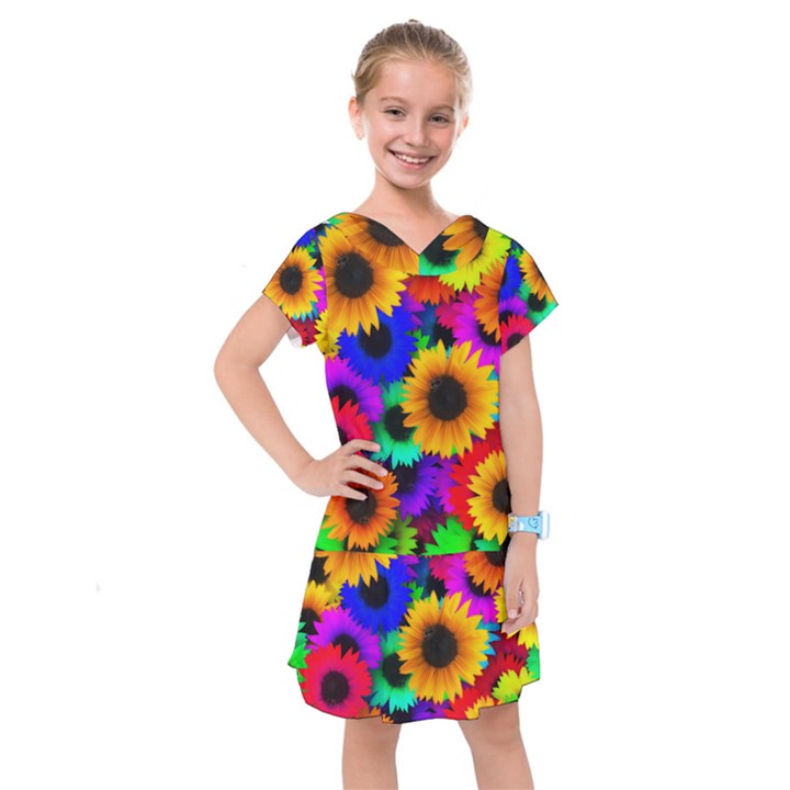 Sunflower Colorful Kids  Drop Waist Dress