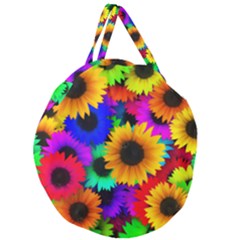 Sunflower Colorful Giant Round Zipper Tote by Mariart