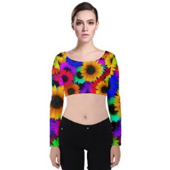 Sunflower Colorful Velvet Long Sleeve Crop Top by Mariart