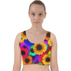 Sunflower Colorful Velvet Racer Back Crop Top by Mariart