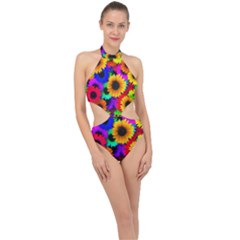 Sunflower Colorful Halter Side Cut Swimsuit