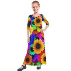 Sunflower Colorful Kids  Quarter Sleeve Maxi Dress