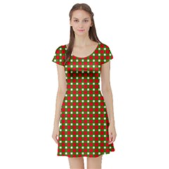 Lumberjack Plaid Buffalo Plaid Green Red Short Sleeve Skater Dress by Mariart