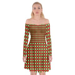 Lumberjack Plaid Buffalo Plaid Green Red Off Shoulder Skater Dress by Mariart