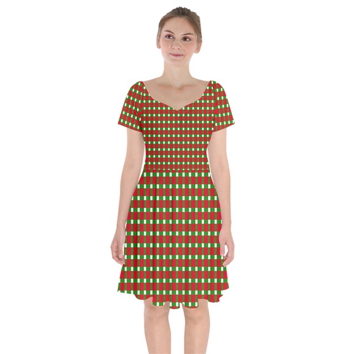 Lumberjack Plaid Buffalo Plaid Green Red Short Sleeve Bardot Dress