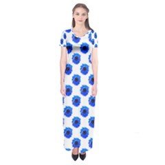 Sunflower Digital Paper Blue Short Sleeve Maxi Dress by Mariart