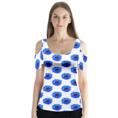 Sunflower Digital Paper Blue Butterfly Sleeve Cutout Tee 