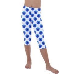 Sunflower Digital Paper Blue Kids  Lightweight Velour Capri Leggings 