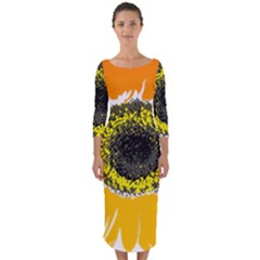 Sunflower Flower Yellow Orange Quarter Sleeve Midi Bodycon Dress