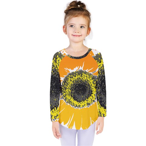 Sunflower Flower Yellow Orange Kids  Long Sleeve Tee by Mariart