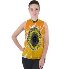 Sunflower Flower Yellow Orange Mock Neck Chiffon Sleeveless Top