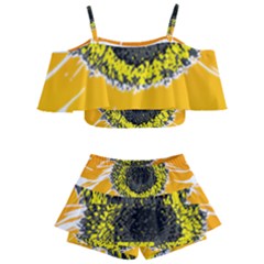 Sunflower Flower Yellow Orange Kids  Off Shoulder Skirt Bikini