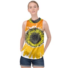 Sunflower Flower Yellow Orange High Neck Satin Top