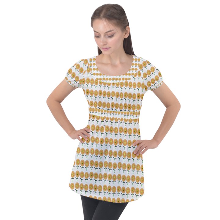 Sunflower Wrap Puff Sleeve Tunic Top