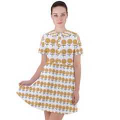 Sunflower Wrap Short Sleeve Shoulder Cut Out Dress  by Mariart