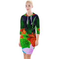 Pattern Fishes Escher Quarter Sleeve Hood Bodycon Dress