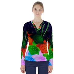 Pattern Fishes Escher V-neck Long Sleeve Top