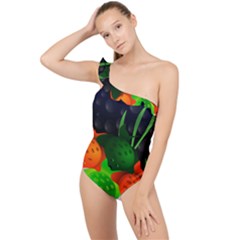 Pattern Fishes Escher Frilly One Shoulder Swimsuit