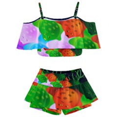 Pattern Fishes Escher Kids  Off Shoulder Skirt Bikini