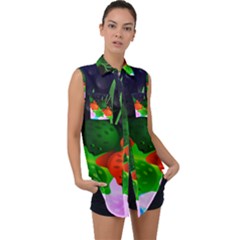 Pattern Fishes Escher Sleeveless Chiffon Button Shirt