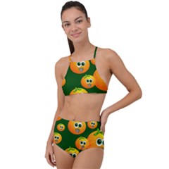 Seamless Orange Pattern High Waist Tankini Set