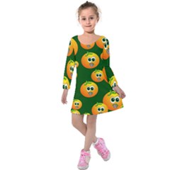 Seamless Orange Pattern Kids  Long Sleeve Velvet Dress