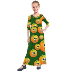 Seamless Orange Pattern Kids  Quarter Sleeve Maxi Dress by Mariart