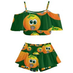 Seamless Orange Pattern Kids  Off Shoulder Skirt Bikini by Mariart