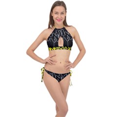 Anti-anxiety Black And White  Cross Front Halter Bikini Set by SirCeazer