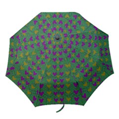 In Love With Festive Hearts Folding Umbrellas by pepitasart