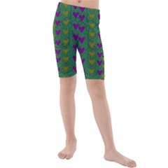 In Love With Festive Hearts Kids  Mid Length Swim Shorts by pepitasart