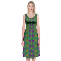 In Love With Festive Hearts Midi Sleeveless Dress by pepitasart