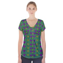 In Love With Festive Hearts Short Sleeve Front Detail Top by pepitasart