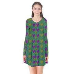 In Love With Festive Hearts Long Sleeve V-neck Flare Dress by pepitasart