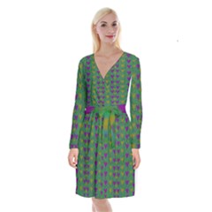 In Love With Festive Hearts Long Sleeve Velvet Front Wrap Dress by pepitasart