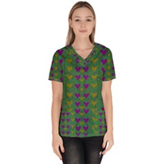 In Love With Festive Hearts Women s V-neck Scrub Top by pepitasart