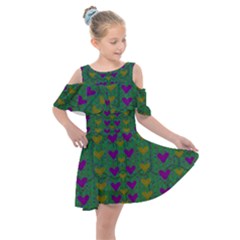 In Love With Festive Hearts Kids  Shoulder Cutout Chiffon Dress by pepitasart