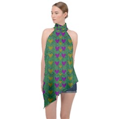 In Love With Festive Hearts Halter Asymmetric Satin Top by pepitasart