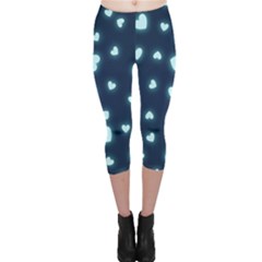 Light Blue Hearts Capri Leggings  by WensdaiAmbrose