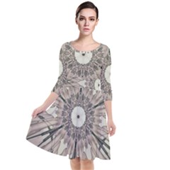 Digital Art Space Quarter Sleeve Waist Band Dress