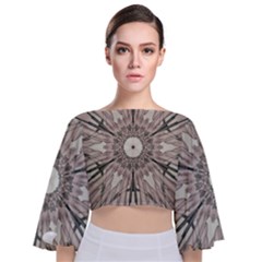 Digital Art Space Tie Back Butterfly Sleeve Chiffon Top