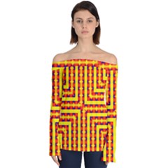 Digital Artwork Abstract Off Shoulder Long Sleeve Top by Mariart