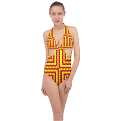 Digital Artwork Abstract Halter Front Plunge Swimsuit by Mariart