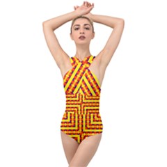 Digital Artwork Abstract Cross Front Low Back Swimsuit by Mariart