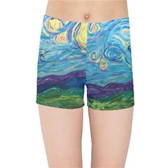 A Very Very Starry Night Kids  Sports Shorts by arwwearableart