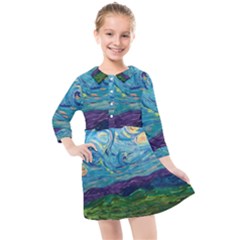 A Very Very Starry Night Kids  Quarter Sleeve Shirt Dress by arwwearableart