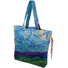 A Very Very Starry Night Drawstring Tote Bag by arwwearableart