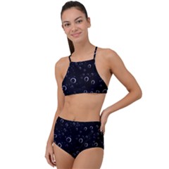 Blued Dark Bubbles Print High Waist Tankini Set by dflcprintsclothing