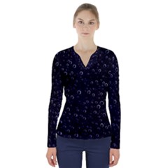 Blued Dark Bubbles Print V-neck Long Sleeve Top