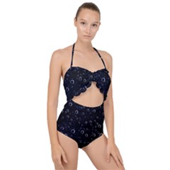 Blued Dark Bubbles Print Scallop Top Cut Out Swimsuit by dflcprintsclothing